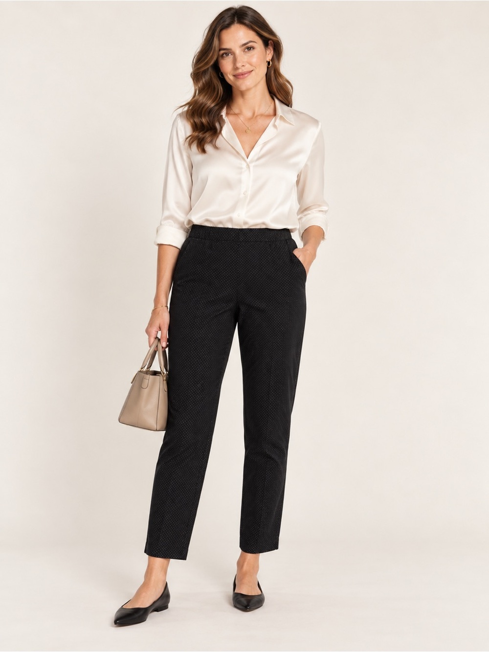 Croft & Barrow Black Micro Dot Pull-On Ankle Pants Women’s Petite 14P Short